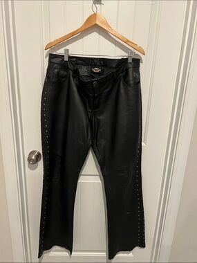 Harley-Davidson Women's Black Genuine Leather Pants  - Size 12